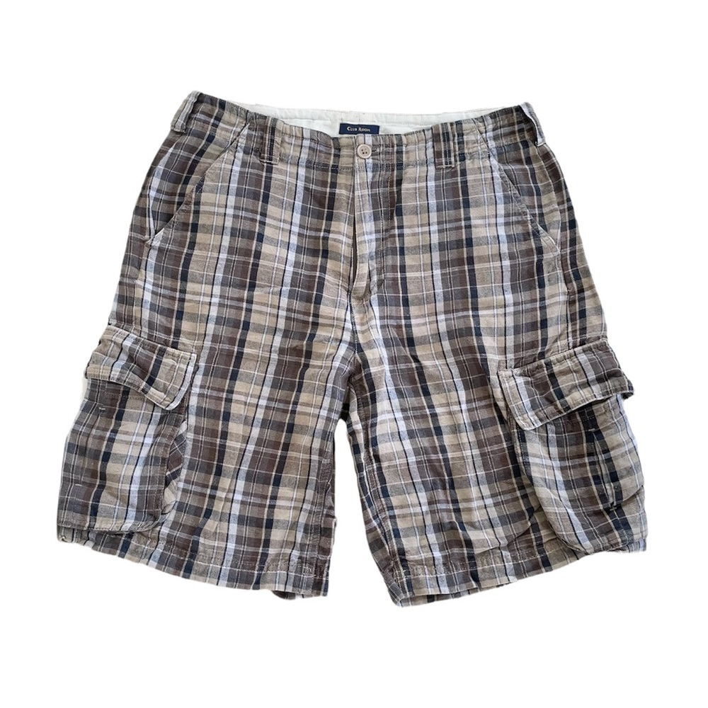 Club Room Tan Plaid Cargo Men’s shorts size 32W